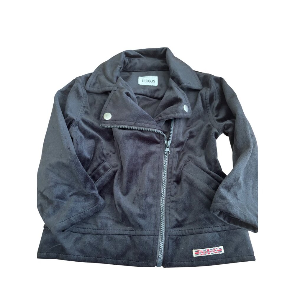 Hudson Kids Faux Suede Black Moto Jacket With Zipper & Snap Buttons 18M